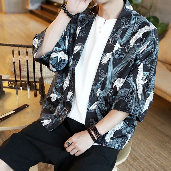 chinese style hanfu men's 2019 new fashion large size crane printing men's seven-quarter sleeve cardigan coat coat for men, Black;brown
chinese style hanfu men's 2019 new fashion large size crane printing men's seven-quarter sleeve cardigan coat coat for men, Black;brown