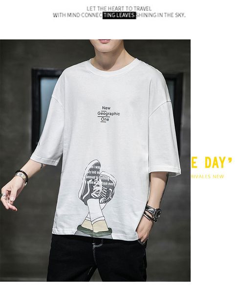 short sleeved five point sleeves, men's summer korean trend, men's t-shirt handsome, european and american round collar, loose boy, White;black
short sleeved five point sleeves, men's summer korean trend, men's t-shirt handsome, european and american round collar, loose boy, White;black