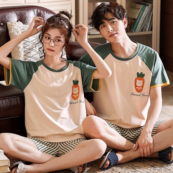 couple wo cotton short sleeve korean style men's student suit casual cute pajamas pajamas women's cotton home wear, Black;brown
couple wo cotton short sleeve korean style men's student suit casual cute pajamas pajamas women's cotton home wear, Black;brown
