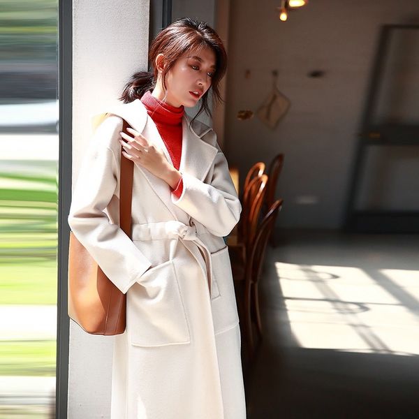 women's wool & blends autumn and 2021 winter wearing a hat drawstring loose thin long double-sided woolen coat female, Black
women's wool & blends autumn and 2021 winter wearing a hat drawstring loose thin long double-sided woolen coat female, Black