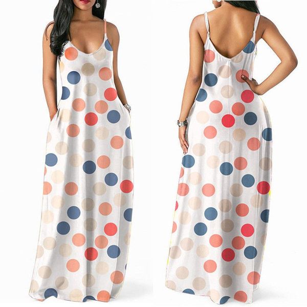 women colorful polka dot printed v neck summer dresses ladies sling sleeveless long beach dress party casual holiday dress, Black;gray
women colorful polka dot printed v neck summer dresses ladies sling sleeveless long beach dress party casual holiday dress, Black;gray