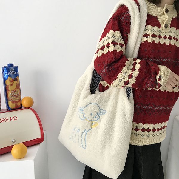 women lamb like fabric shoulder bag simple canvas handbag tote large capacity embroidery shopping bag cute book bags casual tote
women lamb like fabric shoulder bag simple canvas handbag tote large capacity embroidery shopping bag cute book bags casual tote