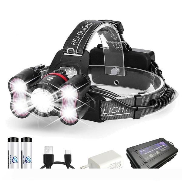 5 leds super bright led headlamp 10000 lumens led headlighr 4 switch modes fishing lamp waterproof headlight +2x 18650 batteries
5 leds super bright led headlamp 10000 lumens led headlighr 4 switch modes fishing lamp waterproof headlight +2x 18650 batteries