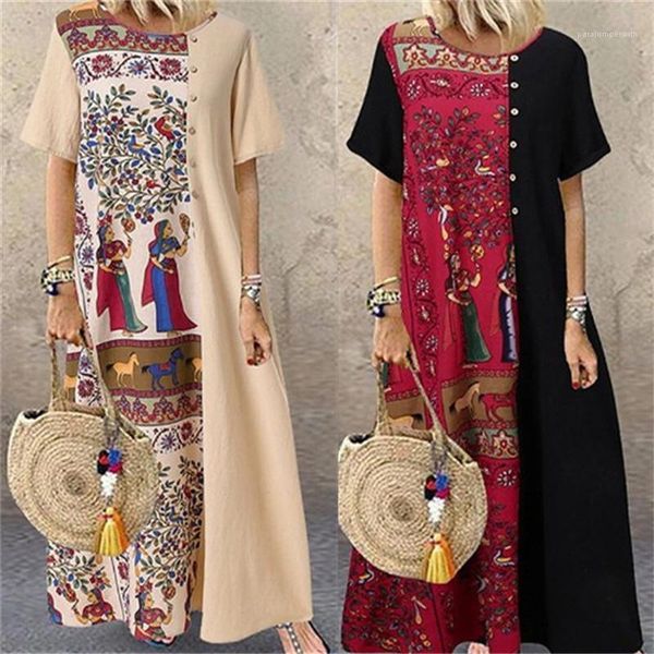 style o neck short sleeve casual loose maxi dresses summer patchwork vintage contrast color floral womens designer dresses boho, Black;gray
style o neck short sleeve casual loose maxi dresses summer patchwork vintage contrast color floral womens designer dresses boho, Black;gray