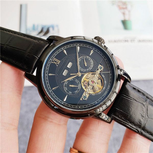 men watch selling full-function tourbillon mechanical movement fine leather strap 44mm gold dial noble mechanical watches, Slivery;brown
men watch selling full-function tourbillon mechanical movement fine leather strap 44mm gold dial noble mechanical watches, Slivery;brown