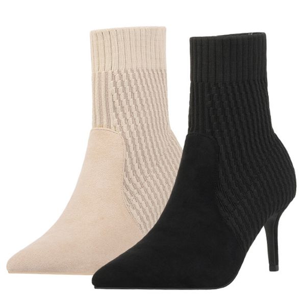 women fashion pointed toe high-heeled ladies sock boots ladies autumn and winter suede high-heeled boots, Black 
women fashion pointed toe high-heeled ladies sock boots ladies autumn and winter suede high-heeled boots, Black