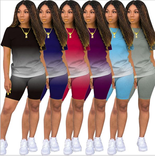fashion women two piece sets with gradient color casual o-neck short sleeve t-shirts bodycon biker jogging shorts tracksuits, White
fashion women two piece sets with gradient color casual o-neck short sleeve t-shirts bodycon biker jogging shorts tracksuits, White