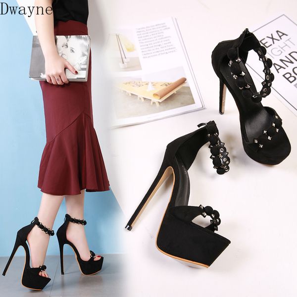 2020 new korean version of suede hollow rivet buckle super high-heeled waterproof platform open toe female sandals, Black
2020 new korean version of suede hollow rivet buckle super high-heeled waterproof platform open toe female sandals, Black