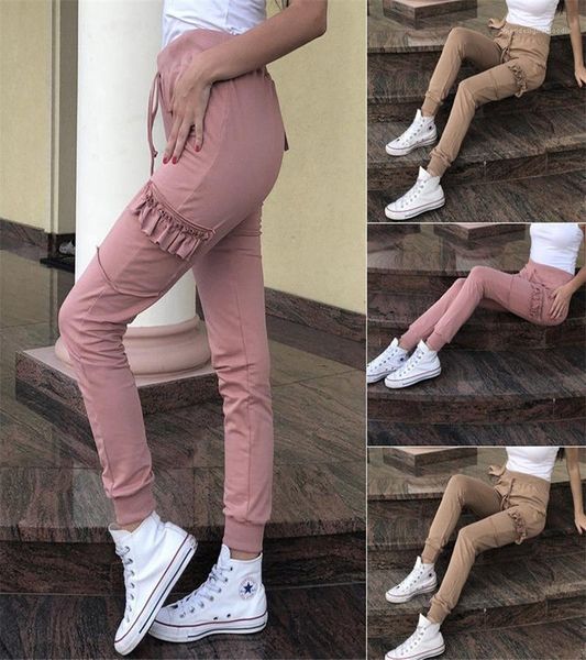 middle waist with pockets ruffle womens pants autumn winter casual loose womens designer trousers cargo pants, Black;white
middle waist with pockets ruffle womens pants autumn winter casual loose womens designer trousers cargo pants, Black;white