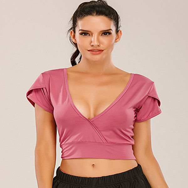 summer new navel low-cut yoga comfort fitness shirt women's sports short-sleeved t-shirt slim fit, White;red 
summer new navel low-cut yoga comfort fitness shirt women's sports short-sleeved t-shirt slim fit, White;red