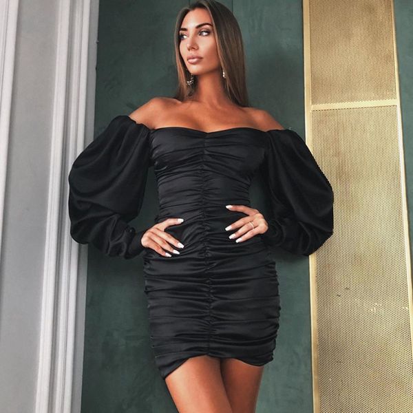 2020 long puff sleeve slash neck satin pleated mini dress autumn winter women solid party elegant streetwear outfi, Black;gray
2020 long puff sleeve slash neck satin pleated mini dress autumn winter women solid party elegant streetwear outfi, Black;gray