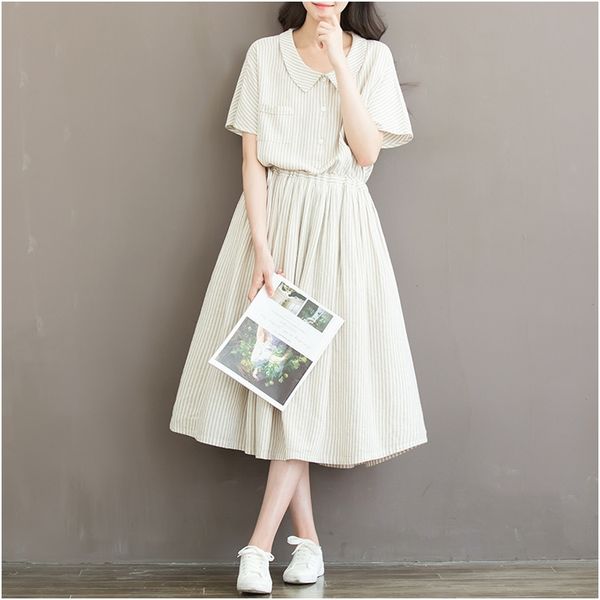 xgadb new summer mori women's artistic doll collar doll linendress cotton linenshort sleeve big swing long skirt striped cotton and lin, Black;gray
xgadb new summer mori women's artistic doll collar doll linendress cotton linenshort sleeve big swing long skirt striped cotton and lin, Black;gray