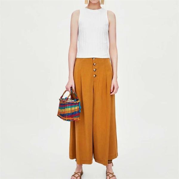 women's pants & capris 2021 summer fashion wild slim high waist button decoration wide tube nine points small pleated leg, Black;white
women's pants & capris 2021 summer fashion wild slim high waist button decoration wide tube nine points small pleated leg, Black;white