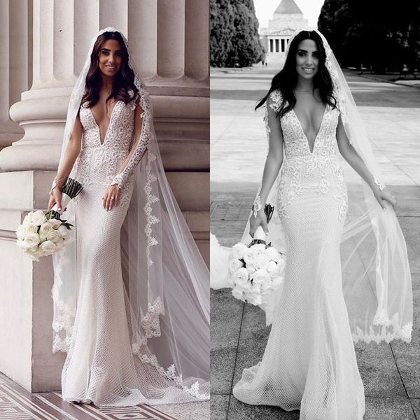 2020 new wedding dresses v neck long sleeves appliques lace mermaid bridal gowns custom made sweep train wedding dress robes de mariée, White
2020 new wedding dresses v neck long sleeves appliques lace mermaid bridal gowns custom made sweep train wedding dress robes de mariée, White