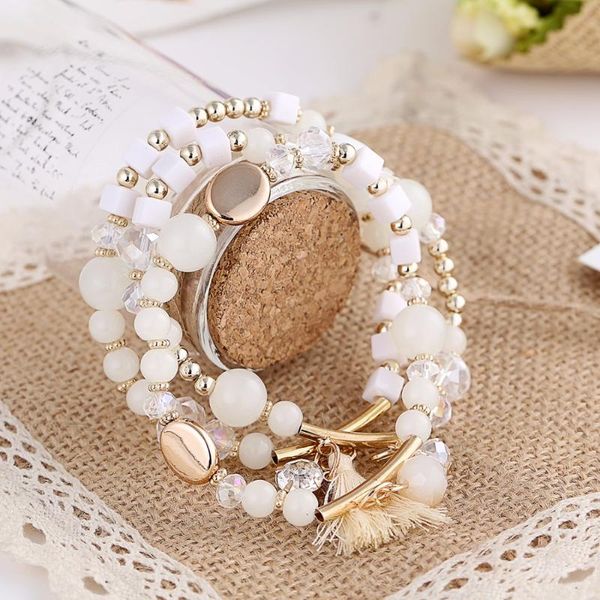delicate coffee bead chain bracelet three layers strand bracelet clear bead decoration accessory with tassel, Black
delicate coffee bead chain bracelet three layers strand bracelet clear bead decoration accessory with tassel, Black