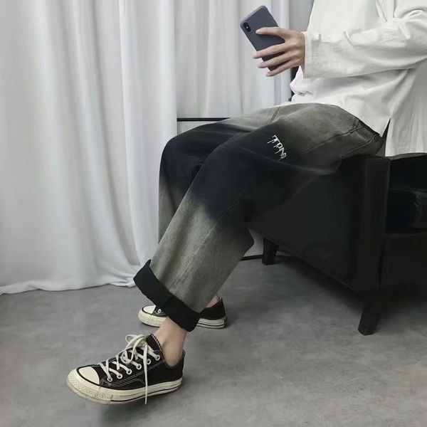 men's jeans spring autumn 2021 hong kong style hip hop gradient printed korean casual ankle length pants straight loose, Blue
men's jeans spring autumn 2021 hong kong style hip hop gradient printed korean casual ankle length pants straight loose, Blue