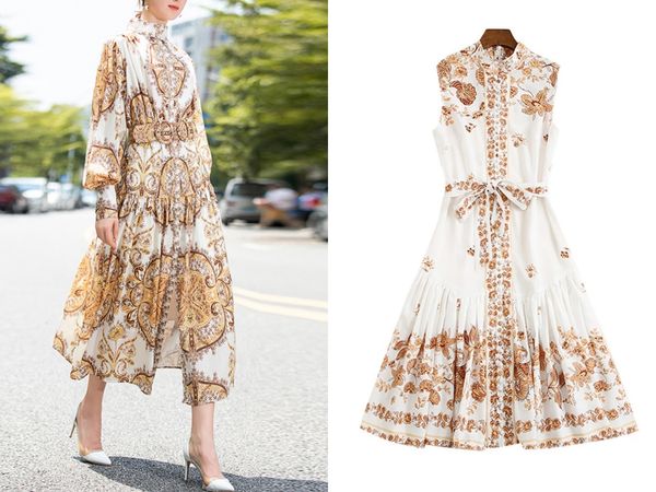 europe and america show fashion court print stand collar long sleeve high waist dress, Black
europe and america show fashion court print stand collar long sleeve high waist dress, Black