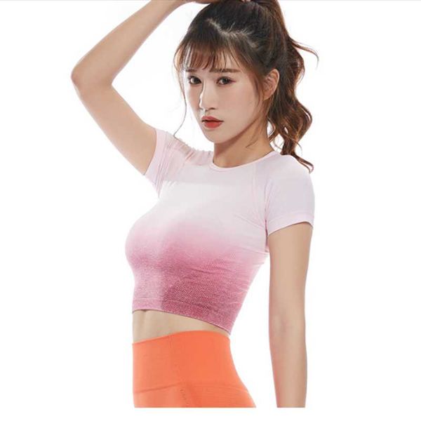 running jerseys gradient sport short sleeve shirts women slim o-neck fitness gym crop t-shirt quick dry seamless athletic tee, Black;blue
running jerseys gradient sport short sleeve shirts women slim o-neck fitness gym crop t-shirt quick dry seamless athletic tee, Black;blue