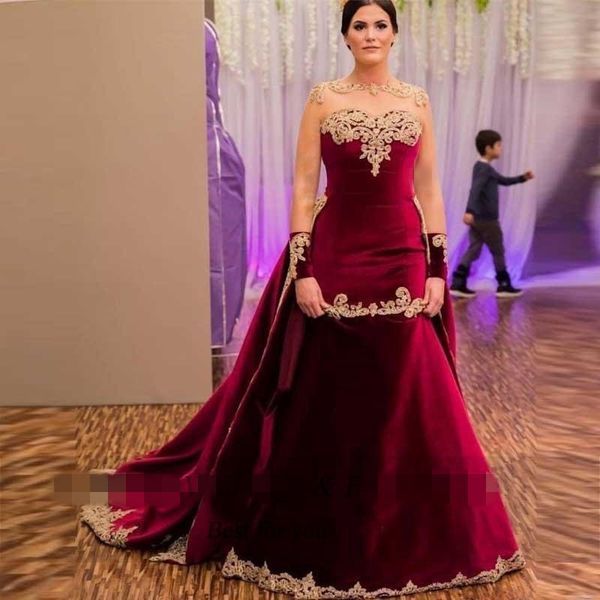 2020 burgundy arabic dubai celebrity dresses bateau sheer neck long sleeves gold lace appliques velvet prom evening gowns robe de soiree, Black
2020 burgundy arabic dubai celebrity dresses bateau sheer neck long sleeves gold lace appliques velvet prom evening gowns robe de soiree, Black