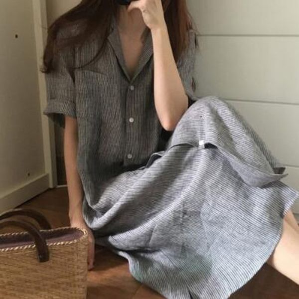 korean chic style lapel dress shirt striped loose mid-length short-sleeved shirt dress 2020 summer new, White
korean chic style lapel dress shirt striped loose mid-length short-sleeved shirt dress 2020 summer new, White