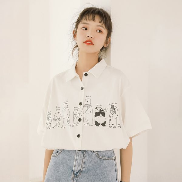 2020 summer korean style simple chic cartoon shirt printedstyle loose casual lapel short sleeve shirt for women, White
2020 summer korean style simple chic cartoon shirt printedstyle loose casual lapel short sleeve shirt for women, White
