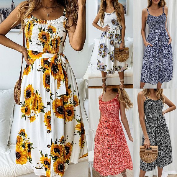 spring casual flower print spaghetti strap women dress 2020 summer fashion button sleeveless bohemian beach dresses vestidos, Black;gray
spring casual flower print spaghetti strap women dress 2020 summer fashion button sleeveless bohemian beach dresses vestidos, Black;gray