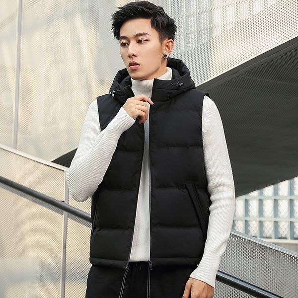 2020 new men's autumn and winter waistcoat slim vest down cotton vest youth hooded lightweight sleeveless, Black;white 
2020 new men's autumn and winter waistcoat slim vest down cotton vest youth hooded lightweight sleeveless, Black;white
