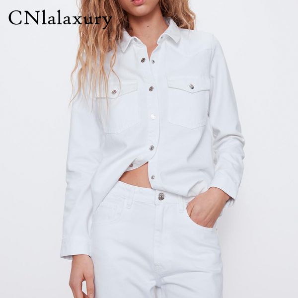 2020 autumn women denim shirts jeans shirt with pockets causal washed denim blouse female chemise femme jacket coat outwear, White
2020 autumn women denim shirts jeans shirt with pockets causal washed denim blouse female chemise femme jacket coat outwear, White