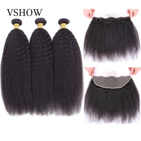 vshow kinky straight hair 3 bundles with 13x4 lace frontal brazilian yaki remy hair pre pluck lace frontal closure with bundles, Black
vshow kinky straight hair 3 bundles with 13x4 lace frontal brazilian yaki remy hair pre pluck lace frontal closure with bundles, Black