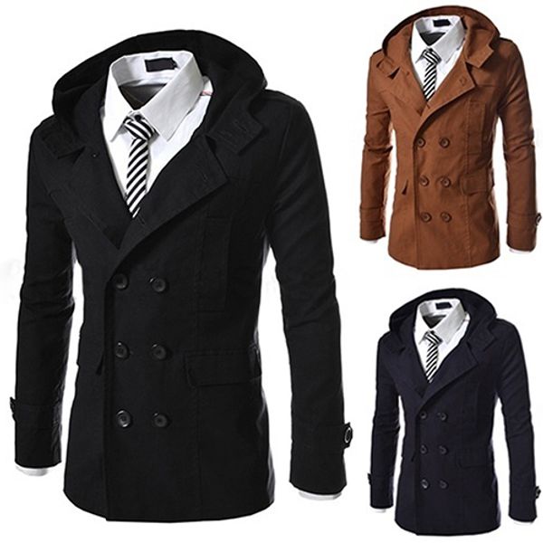 men's autumn winter lapel double breasted windbreaker trench coat outwear, Tan;black
men's autumn winter lapel double breasted windbreaker trench coat outwear, Tan;black