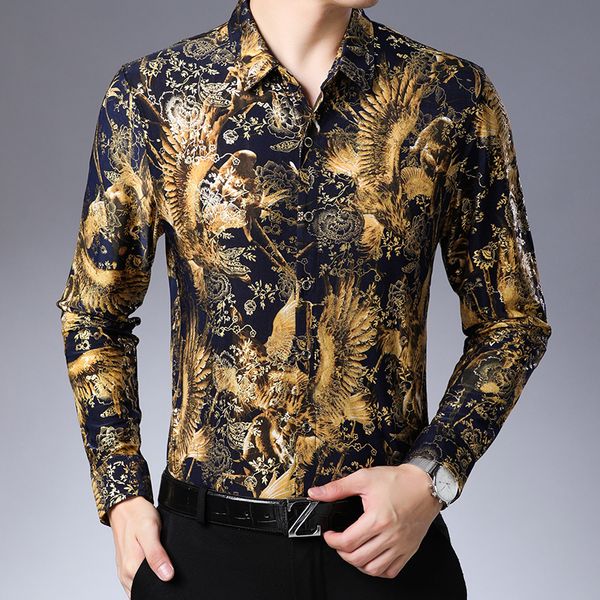 eagle printed bronzing dress luxury shirts for mens stage shirts gold royal rayon mens large sizes party club outfits, White;black
eagle printed bronzing dress luxury shirts for mens stage shirts gold royal rayon mens large sizes party club outfits, White;black