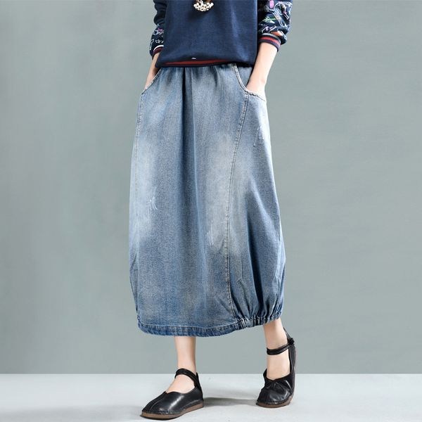 johnature loose retro patchwork pockets elastic waist denim half skirts 2020 autumn new women simple comfortable all-match skirt, Black
johnature loose retro patchwork pockets elastic waist denim half skirts 2020 autumn new women simple comfortable all-match skirt, Black