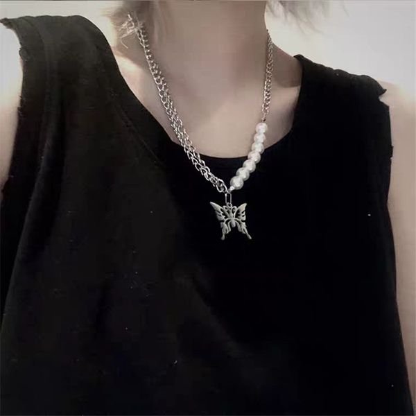 kpop punk vintage butterfly pendant hip hop pearl titanium steel multilayer chains necklace for women bff aesthetic goth jewelry, Silver
kpop punk vintage butterfly pendant hip hop pearl titanium steel multilayer chains necklace for women bff aesthetic goth jewelry, Silver