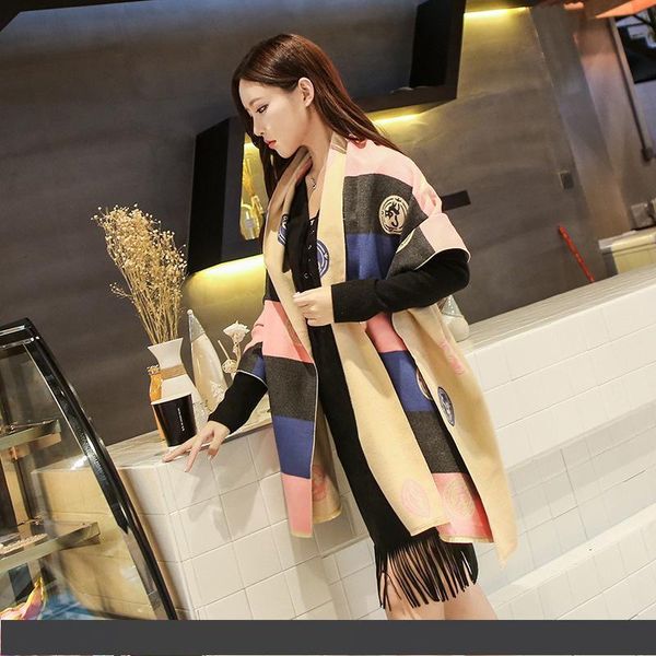 ms. scarf autumn and winter new cashmere thick warm long paragraph color matching double shawl dual-use christmas gifts, Blue;gray
ms. scarf autumn and winter new cashmere thick warm long paragraph color matching double shawl dual-use christmas gifts, Blue;gray