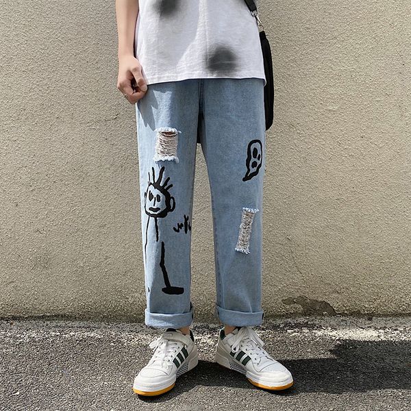 men's jeans korean men hole funny graffiti print blue straight denim trousers trend streetwear autumn elastic waist ripped pant
men's jeans korean men hole funny graffiti print blue straight denim trousers trend streetwear autumn elastic waist ripped pant