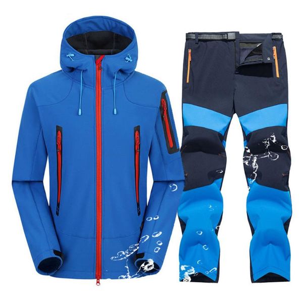 men waterproof hiking jacket suit warm fleece softshell jacket and pants outdoor trekking camping coat set climb ski trousers, Blue;black
men waterproof hiking jacket suit warm fleece softshell jacket and pants outdoor trekking camping coat set climb ski trousers, Blue;black