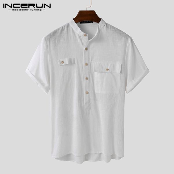 men's casual shirts incerun summer solid color men shirt cotton brand stand collar short sleeve 2021 leisure streetwear camisas haraju, White;black
men's casual shirts incerun summer solid color men shirt cotton brand stand collar short sleeve 2021 leisure streetwear camisas haraju, White;black