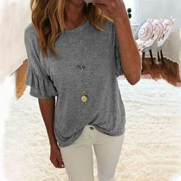 women's blouses & shirts fashion women short sleeve ruffles casual loose solid summer shirt tunic work party blusas femininas plus siz, White
women's blouses & shirts fashion women short sleeve ruffles casual loose solid summer shirt tunic work party blusas femininas plus siz, White