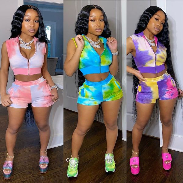 women's fashion dye tie print colorful two piece outfits sleeveless zipper closure crop and bodycon shorts pant set, White
women's fashion dye tie print colorful two piece outfits sleeveless zipper closure crop and bodycon shorts pant set, White