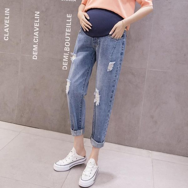 maternity bottoms jeans pants summer style straight loose hole high waist was thin daddy nine points carrot belly, White
maternity bottoms jeans pants summer style straight loose hole high waist was thin daddy nine points carrot belly, White