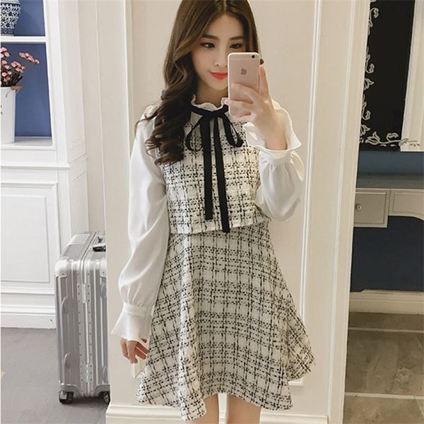 fake two piece patchwork tweed dress women bow tie long sleeve vintage plaid paty dress runway autumn korean elegant office a316, Black;gray
fake two piece patchwork tweed dress women bow tie long sleeve vintage plaid paty dress runway autumn korean elegant office a316, Black;gray