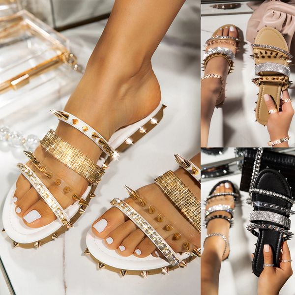 women rivet sandals ladies line style slippers slip on flats summer shoes casual all-match rhinestone cool girl basic size 35-43, Black
women rivet sandals ladies line style slippers slip on flats summer shoes casual all-match rhinestone cool girl basic size 35-43, Black