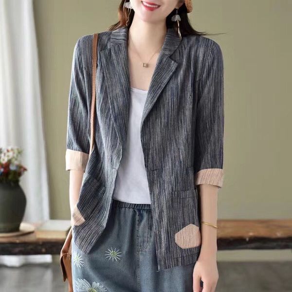 summer retro cotton and linen patch suit jacket temperament lapel simple loose casual thin female 2020, Black;brown
summer retro cotton and linen patch suit jacket temperament lapel simple loose casual thin female 2020, Black;brown