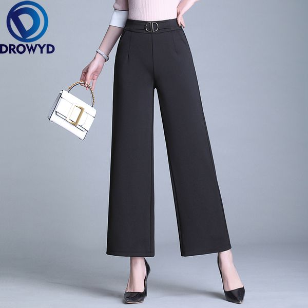 black wide leg pants for women fashion office work vintage trousers 2020 casual loose elastic waist pockets ankle-length pants, Black;white
black wide leg pants for women fashion office work vintage trousers 2020 casual loose elastic waist pockets ankle-length pants, Black;white