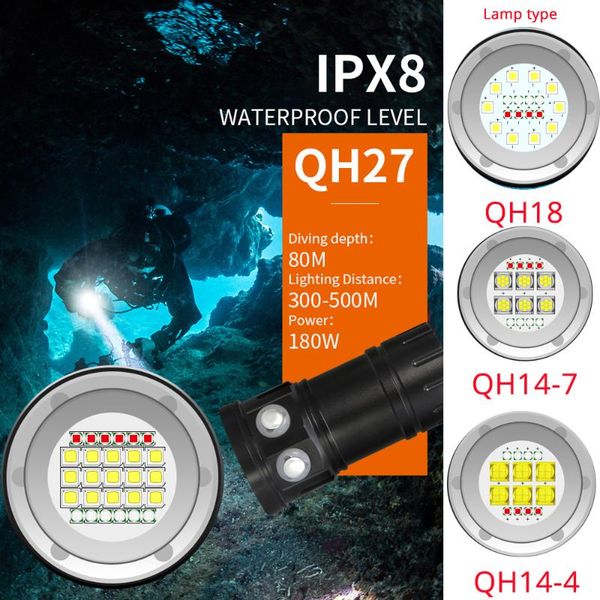 flashlights torches 15000lm diving ultra bright pography white blue red lamp scuba waterproof underwater 80m led dive torch light qh18
flashlights torches 15000lm diving ultra bright pography white blue red lamp scuba waterproof underwater 80m led dive torch light qh18