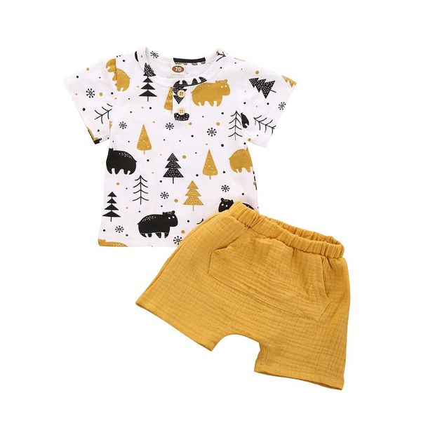 clothing sets kids infant baby boys clothes print short sleeve t shirts +yellow shorts 2pcs, White
clothing sets kids infant baby boys clothes print short sleeve t shirts +yellow shorts 2pcs, White