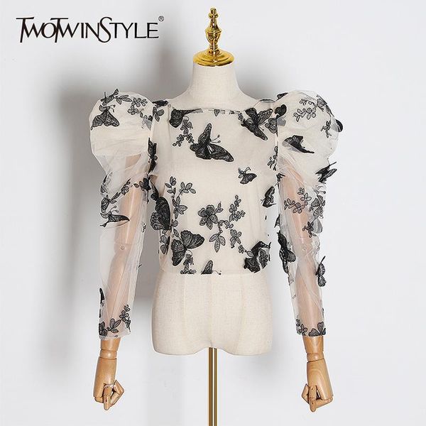 twotwinstyle embroidery butterfly mesh shirt women o neck puff sleeve perspective blouse female fashion 2020 tide, White
twotwinstyle embroidery butterfly mesh shirt women o neck puff sleeve perspective blouse female fashion 2020 tide, White