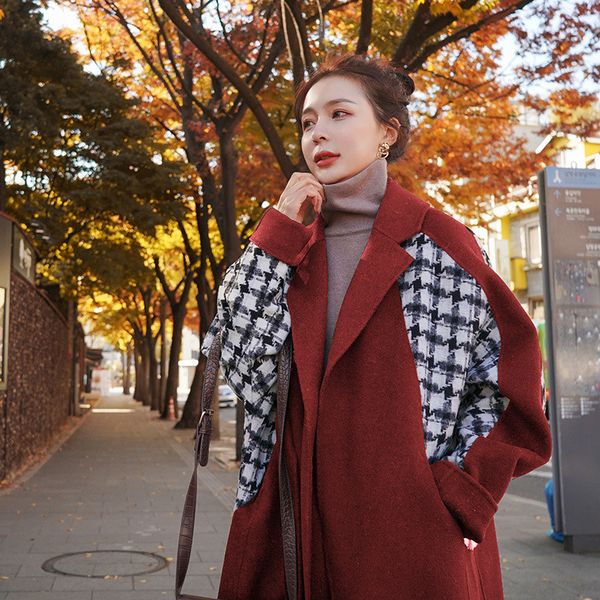 woolen coat female fashion splicing houndstooth loose belt thicken 2020 new winter women jacket christmas garb high quality, Black
woolen coat female fashion splicing houndstooth loose belt thicken 2020 new winter women jacket christmas garb high quality, Black