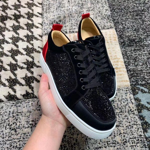luxury designer men women junior strass casual brand red bottom sneakers suede leather trainers walking party wedding, Black
luxury designer men women junior strass casual brand red bottom sneakers suede leather trainers walking party wedding, Black