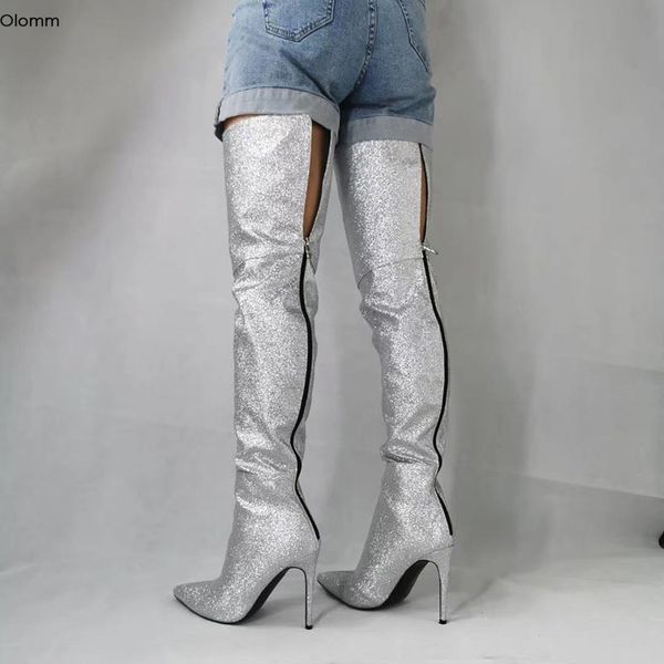 olomm handmade women thigh high bling boots stiletto heels boots pointed toe gorgeous silver club shoes women plus us size 5-15, Black
olomm handmade women thigh high bling boots stiletto heels boots pointed toe gorgeous silver club shoes women plus us size 5-15, Black